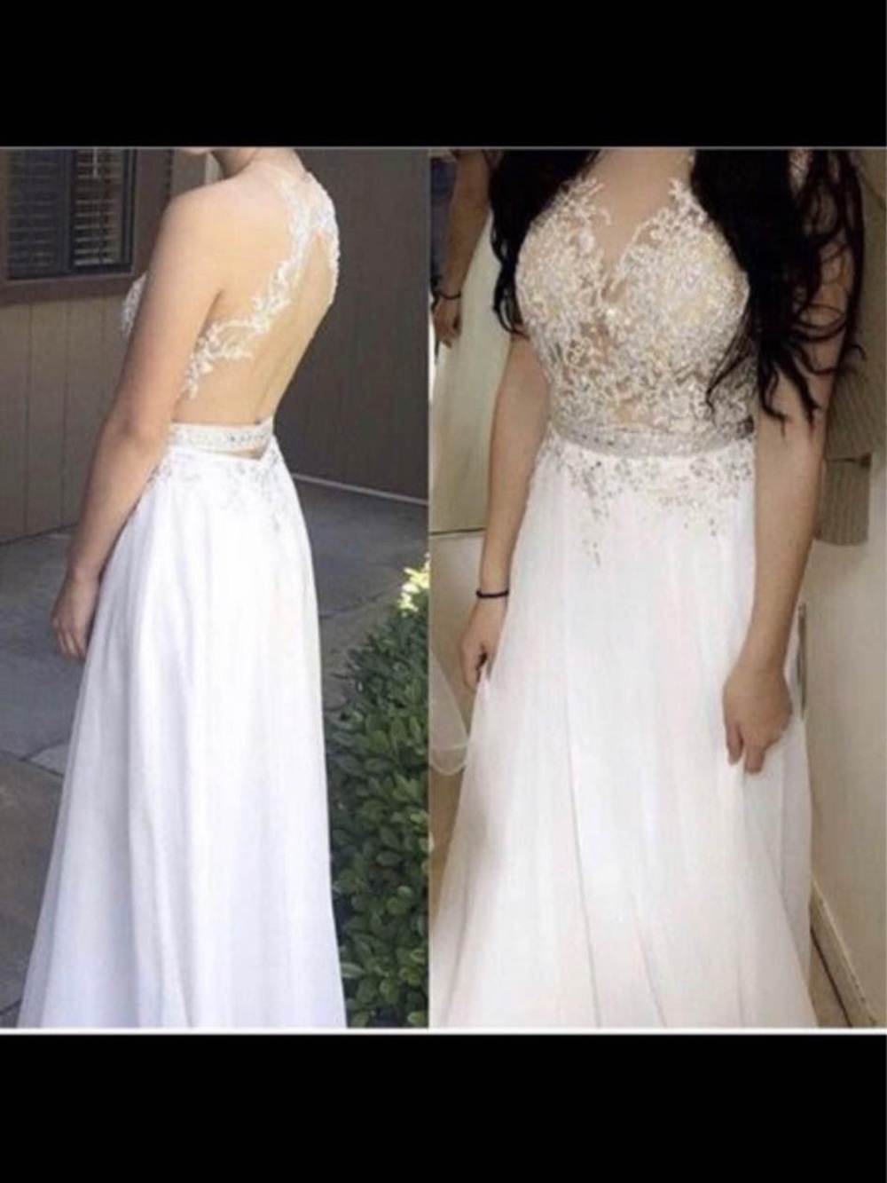 Embellished White Lace Bodice Evening Dress